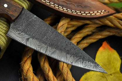 Custom Handmade Hammered Damascus Steel Chef Knife with Walnut Handle