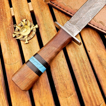 13 Inch Damascus Steel Dagger Hunting Knife with Wood Handle and Sheath