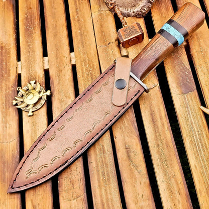 13 Inch Damascus Steel Dagger Hunting Knife with Wood Handle and Sheath