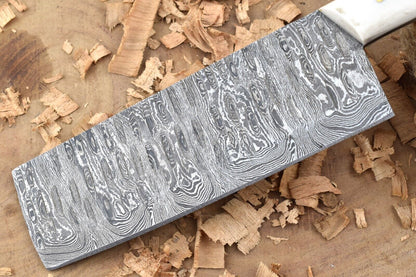 Custom Handmade Forged Damascus Steel Kitchen Chef Knife with Natural Bone Thappa Cleaver Handle