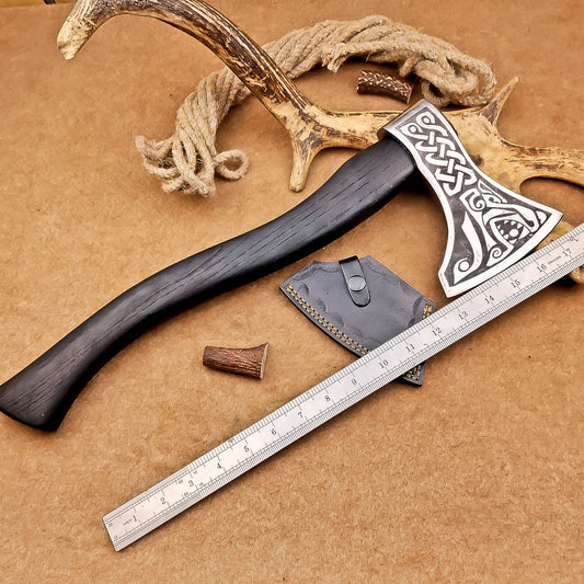Custom Hand-Forged Carbon Steel Viking VALHALLA Axe – Tomahawk Throwing Axe with Leather Sheath
