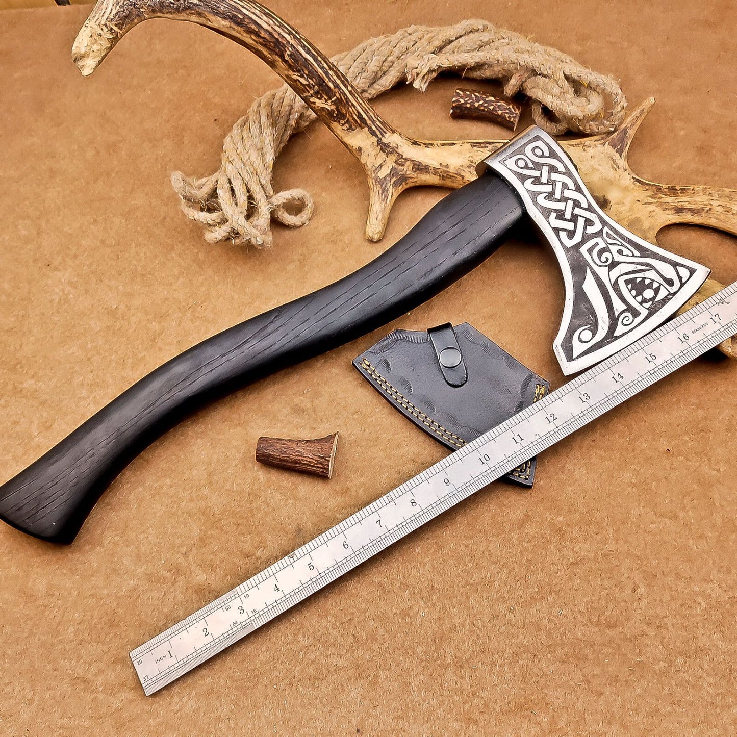 Custom Hand-Forged Carbon Steel Viking VALHALLA Axe – Tomahawk Throwing Axe with Leather Sheath