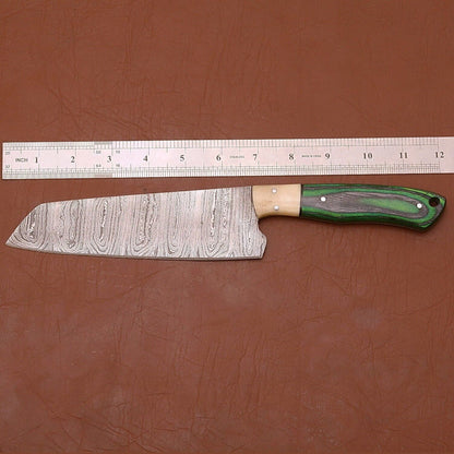Full Tang Damascus Steel Chef Knife | Kitchen Knife with Wood Handle & Sheath