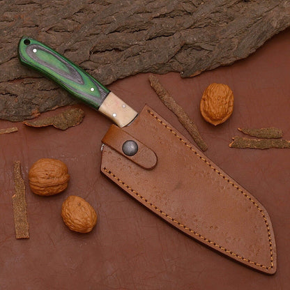 Full Tang Damascus Steel Chef Knife | Kitchen Knife with Wood Handle & Sheath