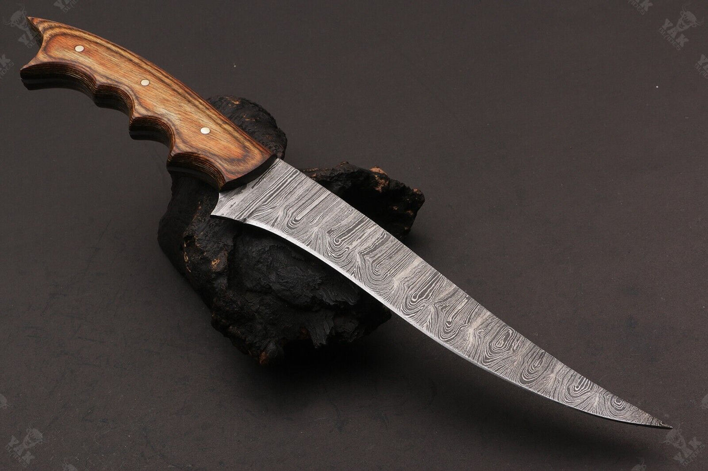 12" Handmade Fire Damascus Steel Fillet Kitchen Knife Damascus Fillet Knife W/Sheath