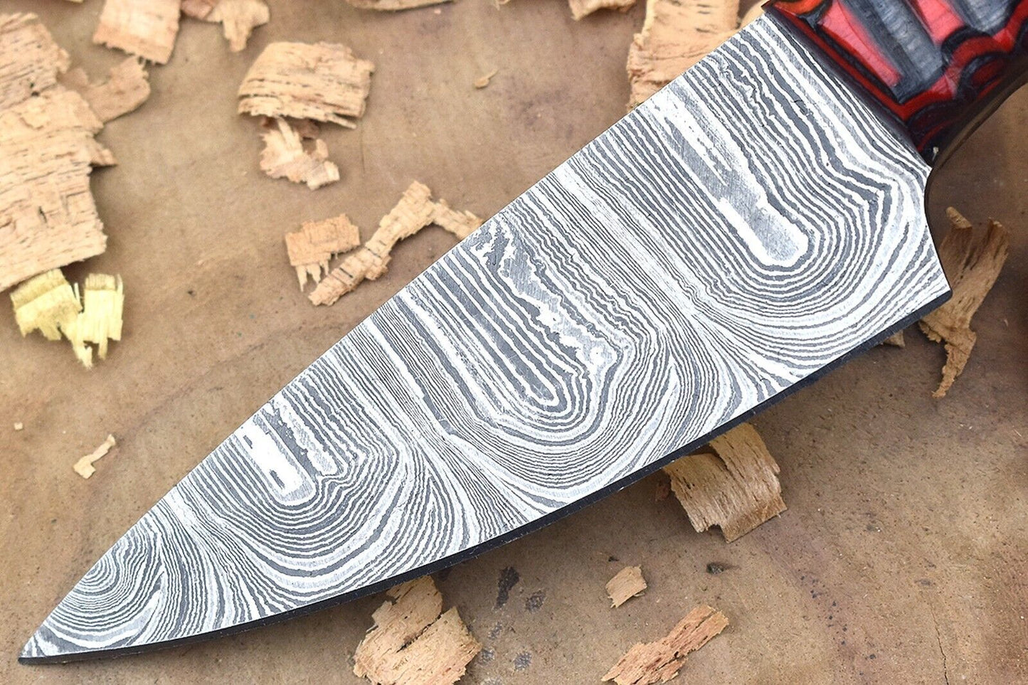 Custom Handmade Forged Damascus Steel Kitchen Chef Knife – Red & Black Dollar Handle