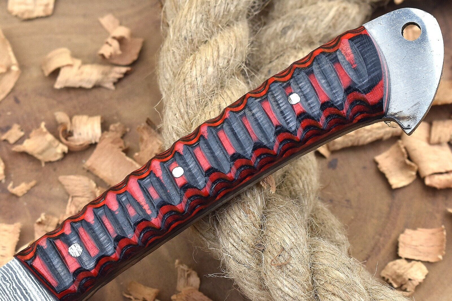 Custom Handmade Forged Damascus Steel Kitchen Chef Knife – Red & Black Dollar Handle