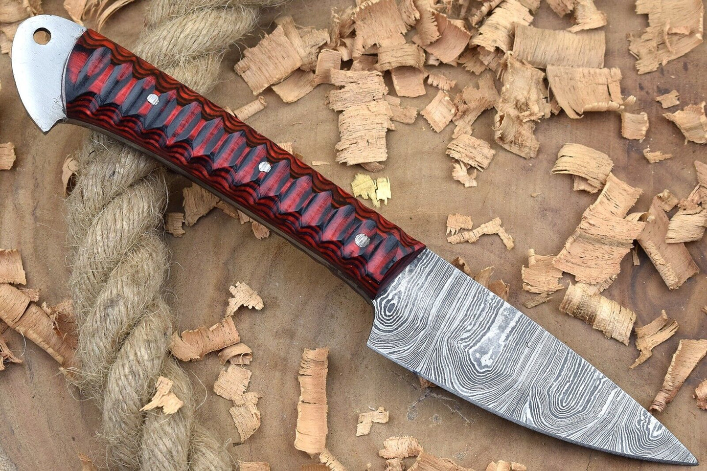 Custom Handmade Forged Damascus Steel Kitchen Chef Knife – Red & Black Dollar Handle