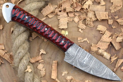 Custom Handmade Forged Damascus Steel Kitchen Chef Knife – Red & Black Dollar Handle
