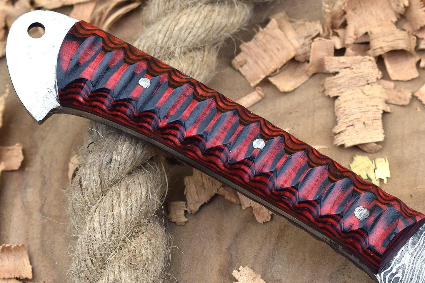 Custom Handmade Forged Damascus Steel Kitchen Chef Knife – Red & Black Dollar Handle