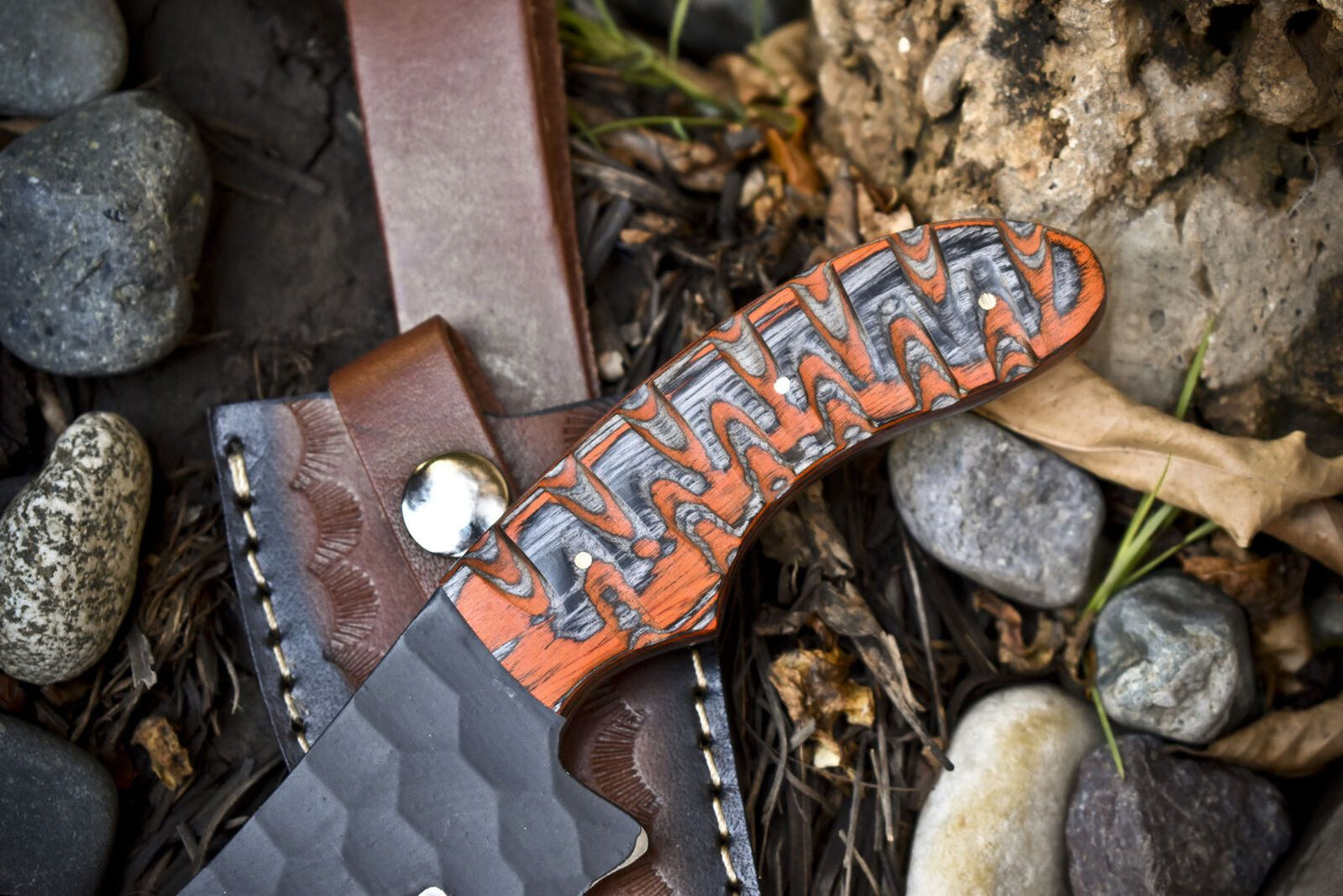 Custom Skinner Knife AUS-8 Steel Hard Wood – Camping & Veterans Gift