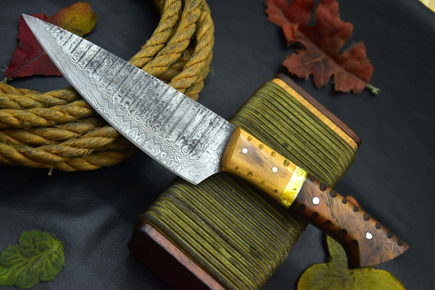 Custom Hammered Damascus Steel Chef Knife Handmade With Walnut Handle