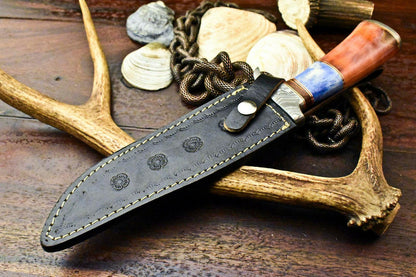 13.5" Damascus Bowie Knife | Stained Camel Bone Excellence