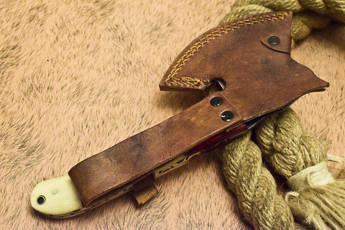 Rare Handmade Damascus Hunting Cleaver Chopper Axe Knife with Camel Bone and Hardwood Handle