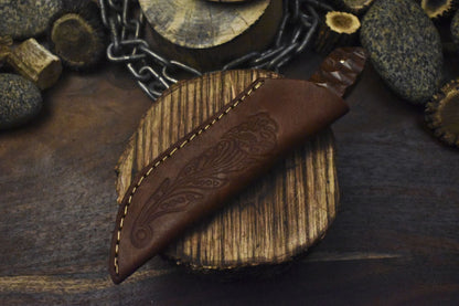 Damascus Skinner Knife Twist Pattern with Walnut Wood Handle and Wooden Bolster – Unique Hunting Gift