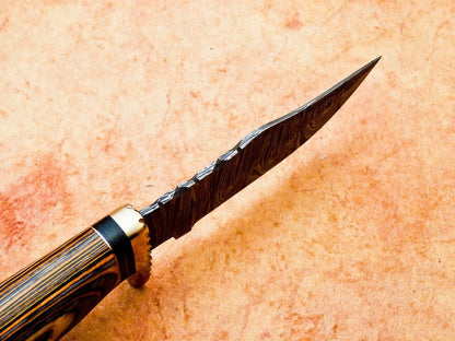 Heritage Forge 8 Inch Handmade Damascus Hunting Knife with Hardwood Handle and Leather Sheath