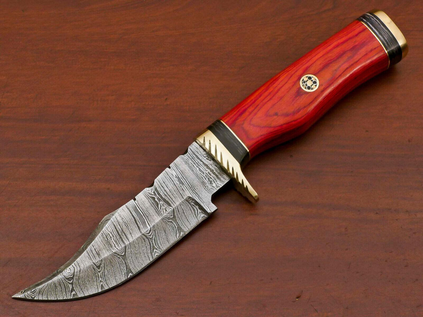 Handmade Damascus Steel Bowie Knife – Pakka Wood Handle & Brass Guard