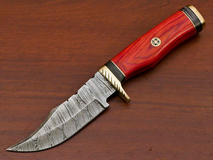 Handmade Damascus Steel Bowie Knife – Pakka Wood Handle & Brass Guard