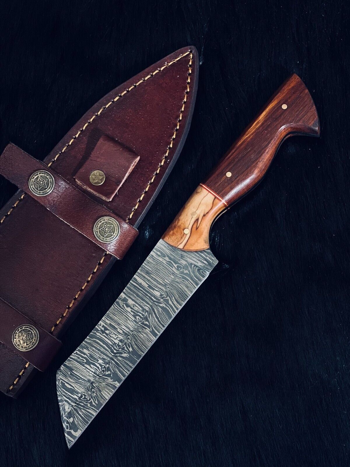 9.5" Twist Damascus Steel Bowie Knife – Camel Bone & Wood Handle