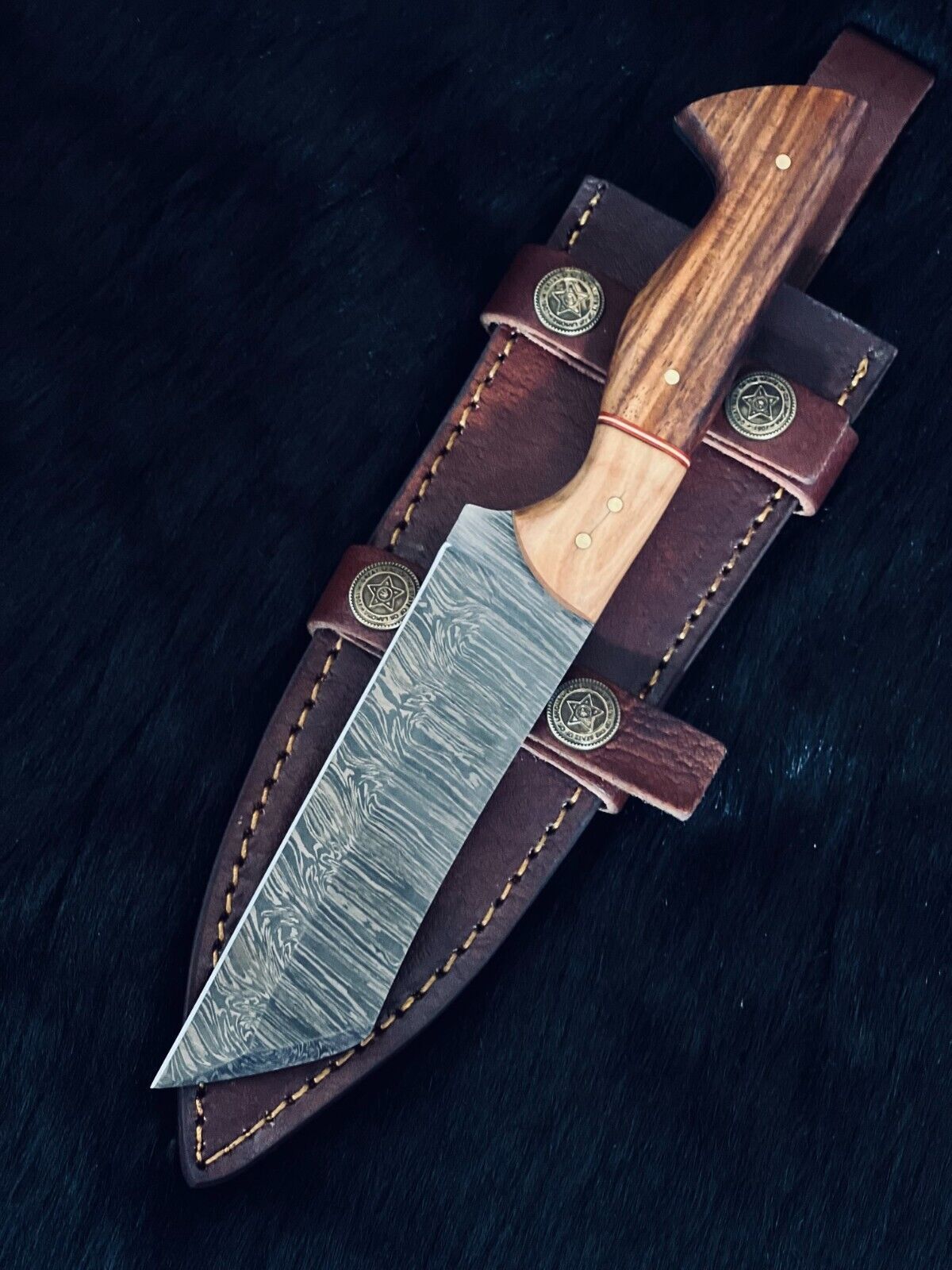 9.5" Twist Damascus Steel Bowie Knife – Camel Bone & Wood Handle
