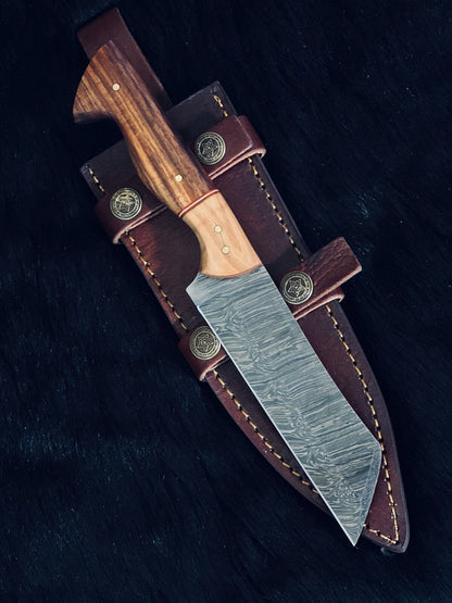 9.5" Twist Damascus Steel Bowie Knife – Camel Bone & Wood Handle