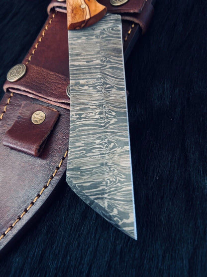 9.5" Twist Damascus Steel Bowie Knife – Camel Bone & Wood Handle