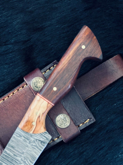 9.5" Twist Damascus Steel Bowie Knife – Camel Bone & Wood Handle