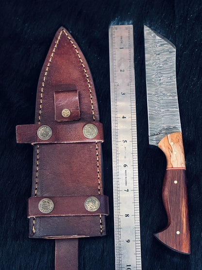 9.5" Twist Damascus Steel Bowie Knife – Camel Bone & Wood Handle