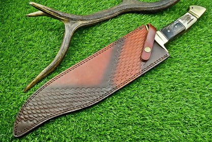 Heritage Forge 21 Inch Damascus Steel Bowie Knife with Stag Horn and Hardwood Handle