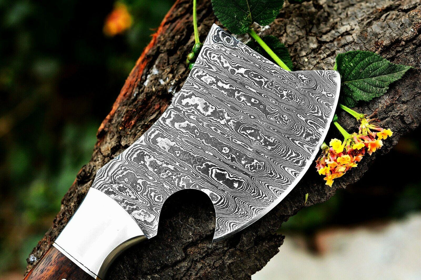 Custom Handmade Damascus Mini Chopper Axe with Exotic Wood Handle – 8 Inch
