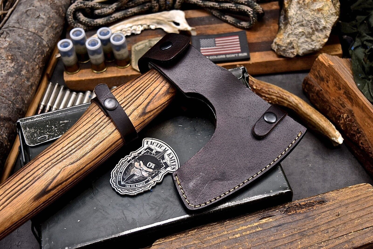 Handmade 1095 Forged Bearded Viking Axe – Camping Hatchet with Leather Sheath