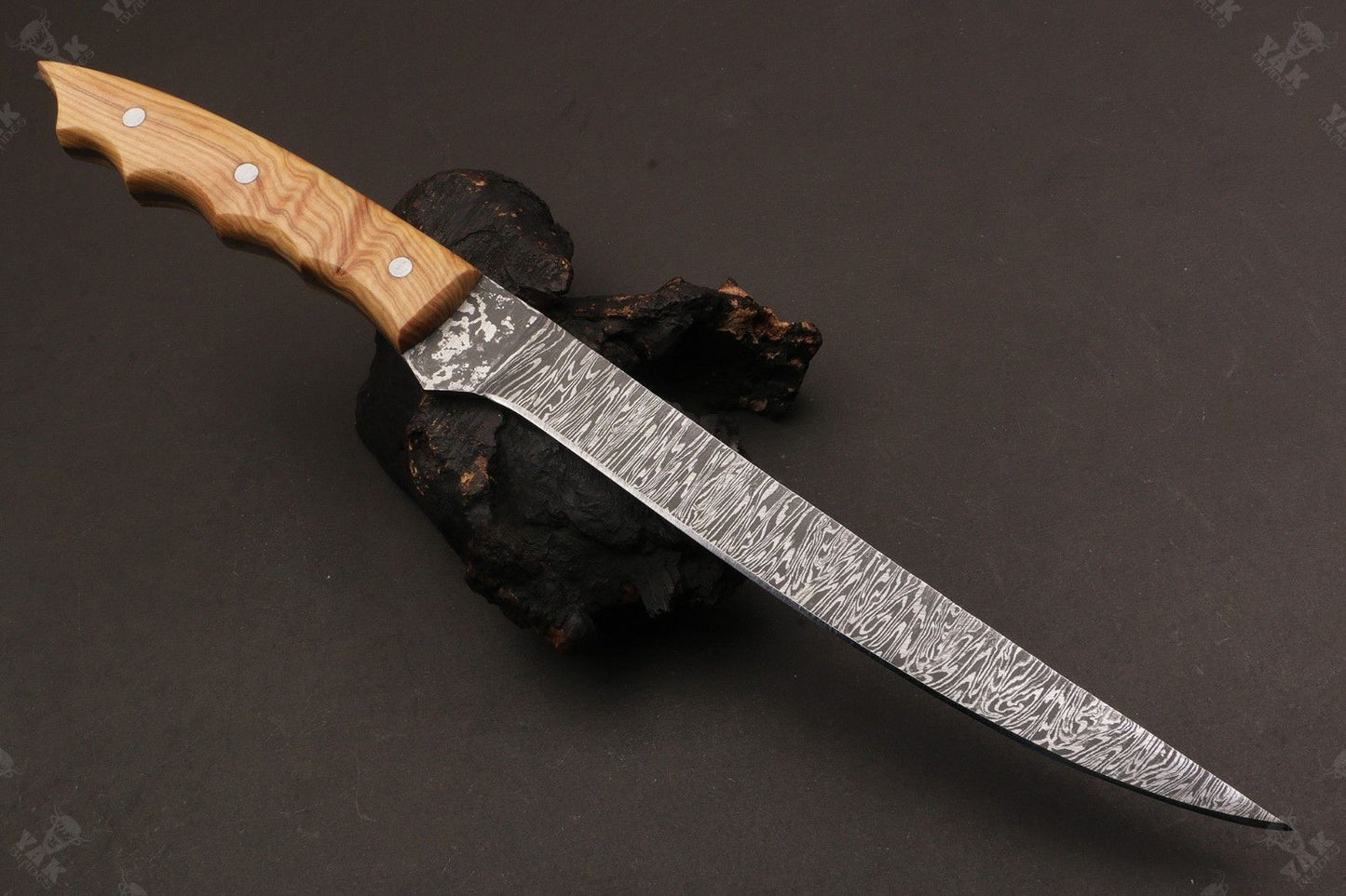 13" Handmade Damascus Fillet Knife Damascus Steel Fillet Knife for Kitchen With Leather Sheath