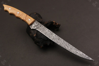13" Handmade Damascus Fillet Knife Damascus Steel Fillet Knife for Kitchen With Leather Sheath