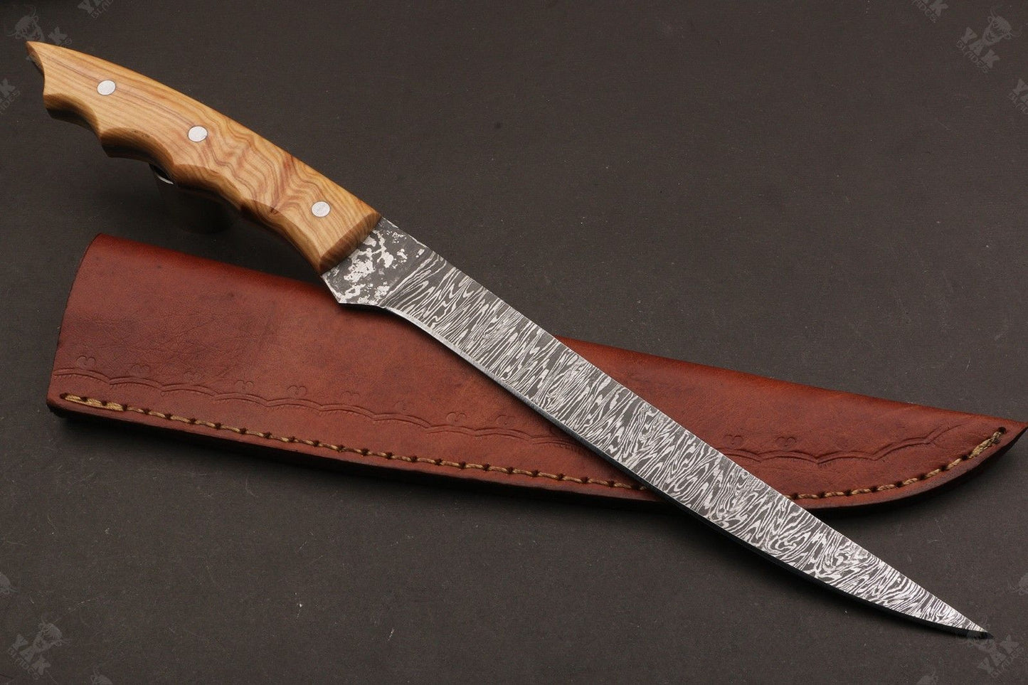 13" Handmade Damascus Fillet Knife Damascus Steel Fillet Knife for Kitchen With Leather Sheath