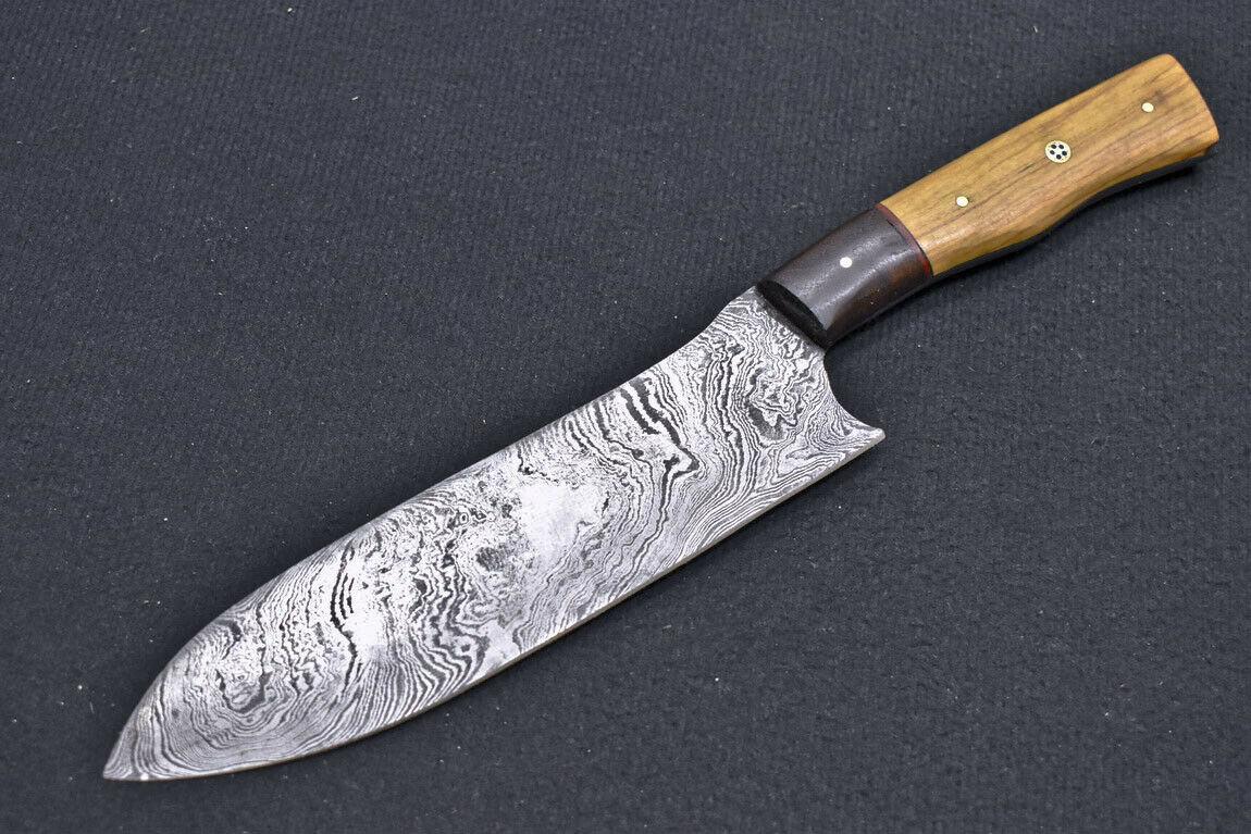 Custom Hand Forged Damascus Steel Professional Kitchen Chef Knife – Natural Wood Handle