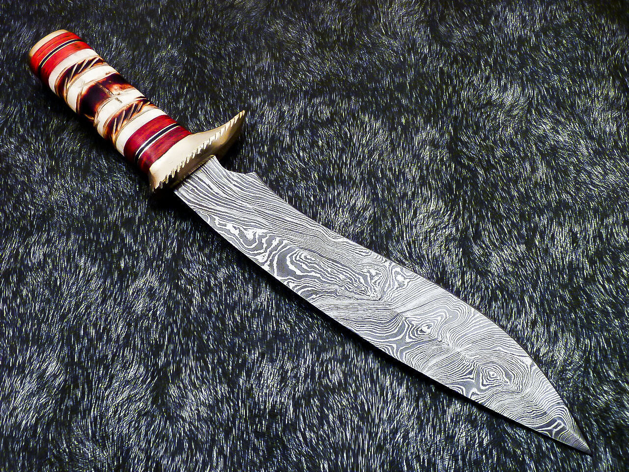 15" Hand Forged Damascus Hunting Bowie Knife | Full Tang