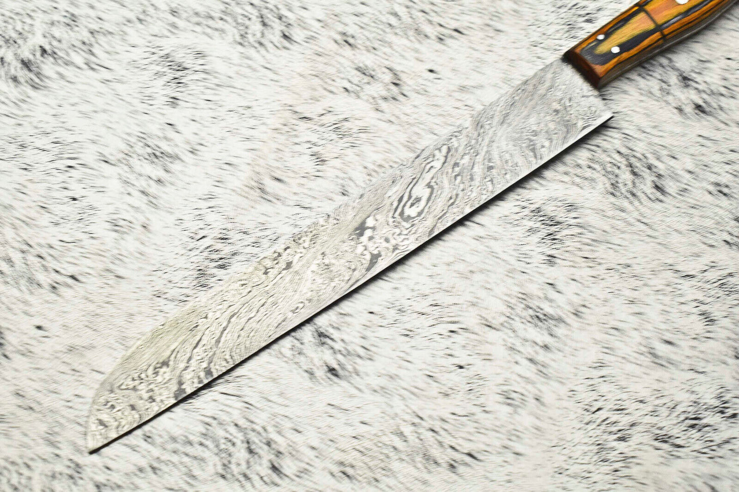 Handmade Damascus Steel Full Tang Kitchen Chef Knife – 14" Blade, Oil Tempered 58-60 HRC, Sharpened at 20°