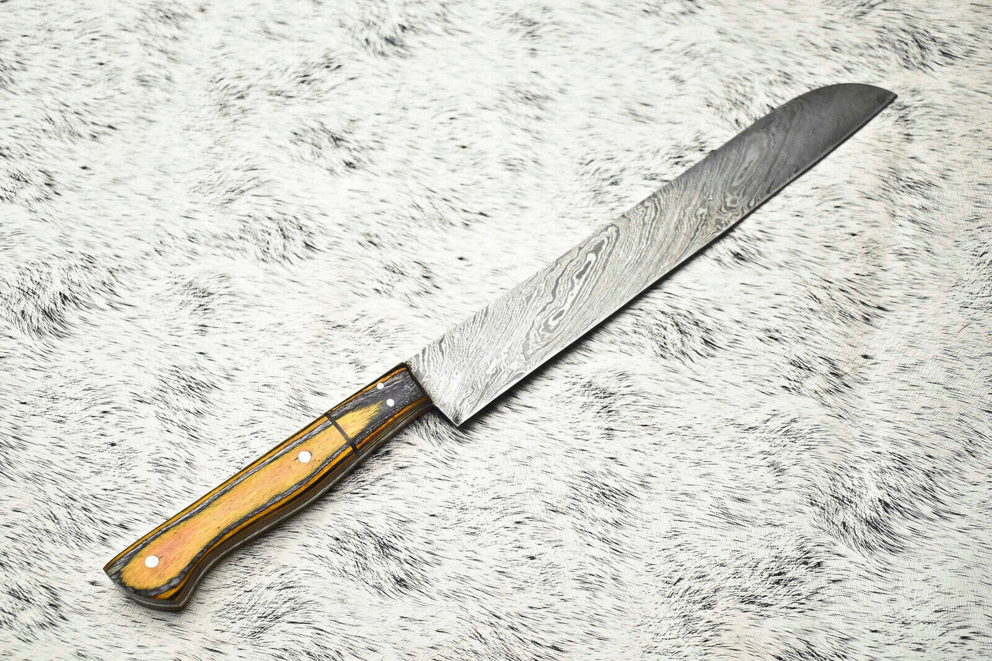Handmade Damascus Steel Full Tang Kitchen Chef Knife – 14" Blade, Oil Tempered 58-60 HRC, Sharpened at 20°