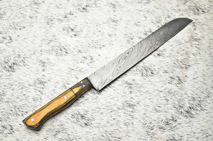 Handmade Damascus Steel Full Tang Kitchen Chef Knife – 14" Blade, Oil Tempered 58-60 HRC, Sharpened at 20°