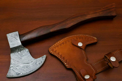 Handmade Damascus Tomahawk Hatchet Axe Integral with Leather Sheath
