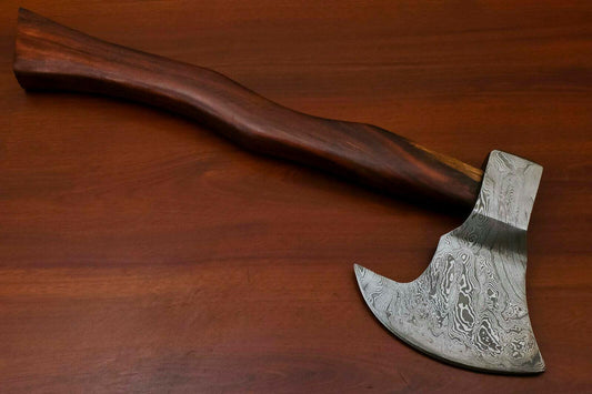 Handmade Damascus Tomahawk Hatchet Axe Integral with Leather Sheath