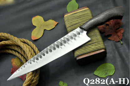 Custom Hammered 12C27 Steel Fixed Blade Chef Knife – Handmade Vengai Wood Handle