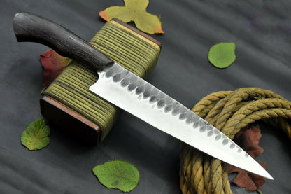 Custom Hammered 12C27 Steel Fixed Blade Chef Knife – Handmade Vengai Wood Handle