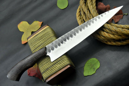 Custom Hammered 12C27 Steel Fixed Blade Chef Knife – Handmade Vengai Wood Handle