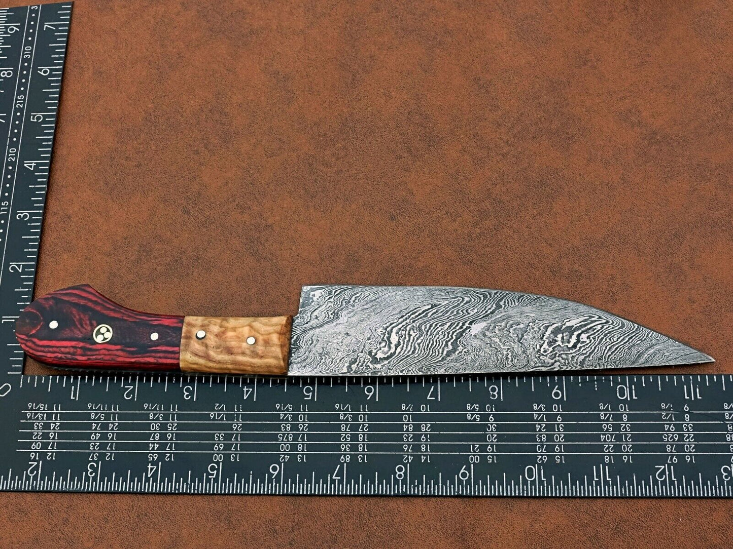 Custom Handmade Damascus Steel Chef Knife – BBQ Special with Natural Wood Handle & Leather Sheath