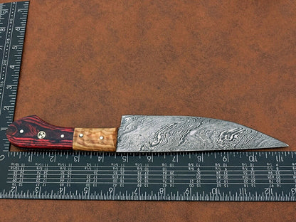 Custom Handmade Damascus Steel Chef Knife – BBQ Special with Natural Wood Handle & Leather Sheath