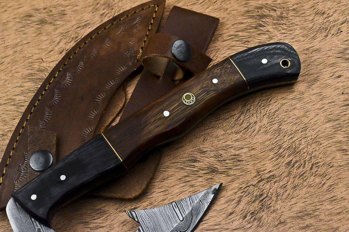 Custom Handmade Damascus Steel Walnut Wood Hunting Clever Chopper Axe Knife