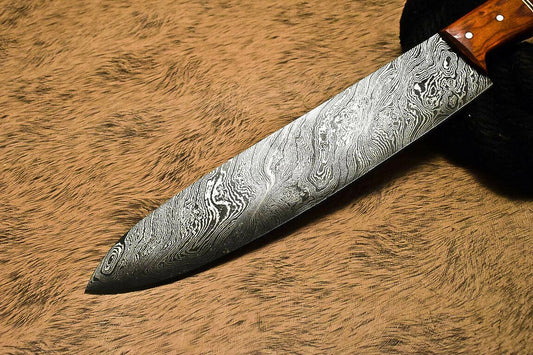 Handmade Damascus Steel Hunting Chef Knife with Hardwood Handle – 13" Custom Blade