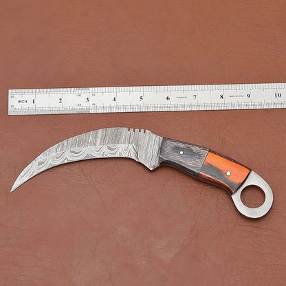 9" Custom Handmade Damascus Karambit Knife Best Karambit Damascus Steel with Wood Handle