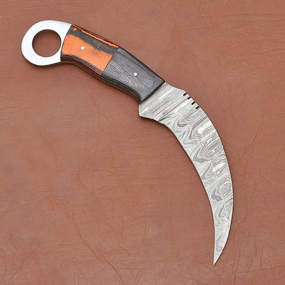 9" Custom Handmade Damascus Karambit Knife Best Karambit Damascus Steel with Wood Handle